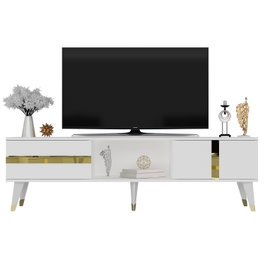 Hanah Home Soporte de TV Vania Blanco y Dorado